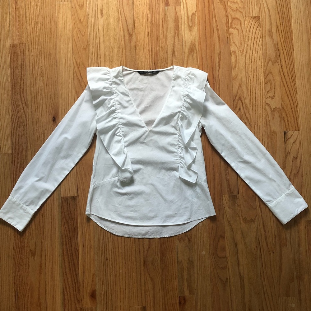 Zara White Low Cut Blouse XS